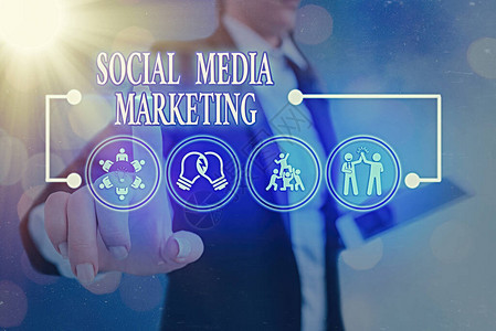 概念手写显示社交媒体营销通过互联网显示连接和业务共图片