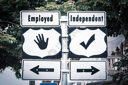 路牌是独立与就业的方向背景图片