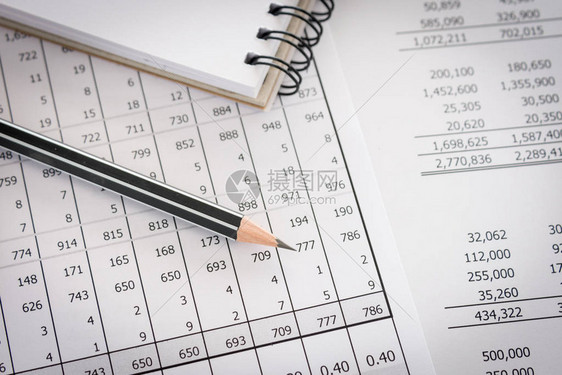 会计办公桌上的资产负债表铅笔记本会计账目审计内图片
