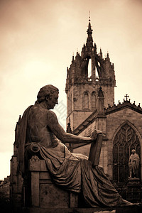 圣吉勒大教堂和大卫休姆雕像是著名高清图片