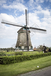荷兰风车在绿色乡下图片