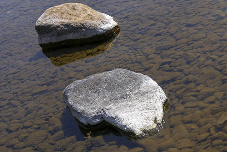 河流清水中的大石块图片
