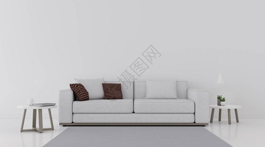 以白色沙发和白色墙上的木板边桌及明亮的压层地板看起居室空间对内地最低图片