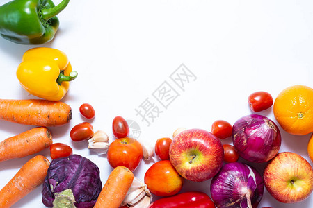 白底各种彩色蔬菜和蔬菜贝乙图片