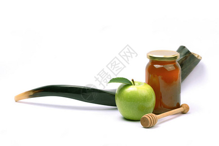 苹果和蜂蜜犹太新年的犹太人吃的小吃羊角号犹太新年和赎罪日的犹太节图片
