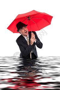雨伞被淹的商人图片