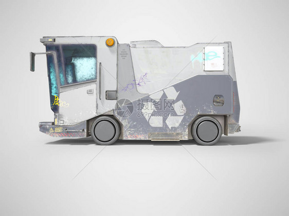 现代垃圾车概念为城市侧视图3d在灰色背景图片