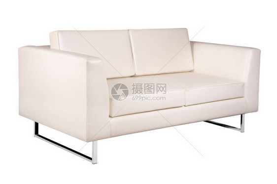 白色背景隔离的白色沙发家具45度视图以白图片