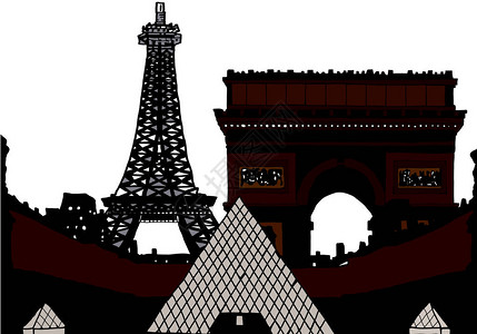 巴黎与埃菲尔铁塔和卢浮宫的剪影图片