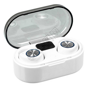 白色无线蓝牙耳机塑料箱以及储存和充电器盒图片