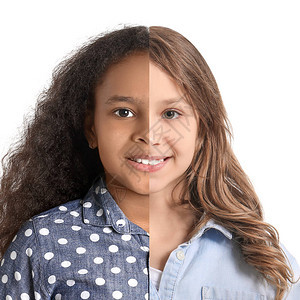 白人背景的非裔美和高加索女童比较肖像制止种族主义图片