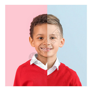 非裔美国人和高加索黑人男孩肤色背景比较肖像制止种族主义图片