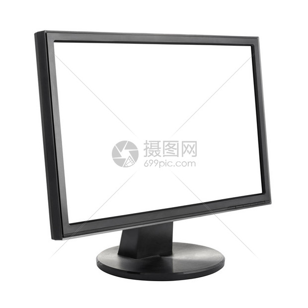 黑色计算机黑色LCD显示器白色背景图片