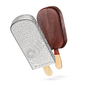 巧克力冰淇淋冰淇淋冰棒和白色背景孤图片