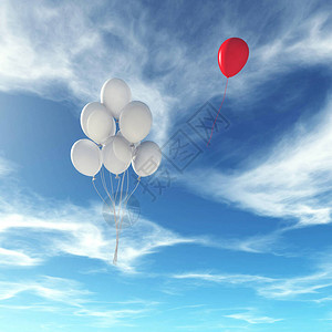 红气球飞离天空中的一群白气球图片