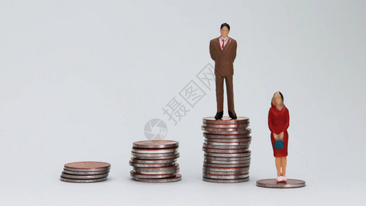 两薪酬差距概念一男女的微型男子图片