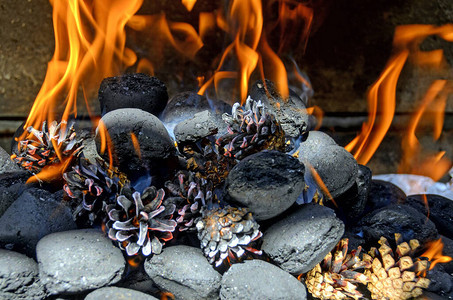 在水泥烧烤炉壁中燃烧的图片