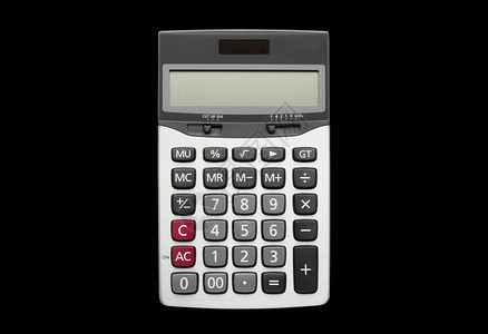 用于财务数字计算的银色计算器以及在黑色背景上隔离的商业或办公用品工具图片