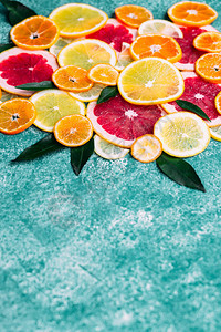 柑橘橙子葡萄柚和柠檬片非常特写宏观背景图片