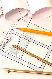 用于在施工图上绘制的轧制房屋图和配件项目工程师工作背景图片