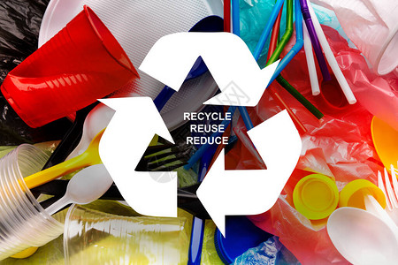 废物再利用概念各种塑料垃圾和回收的徽图片