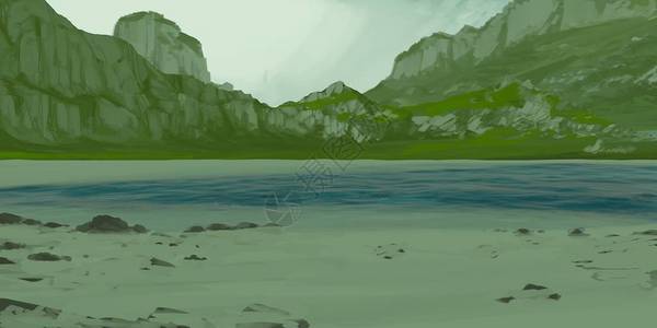 用水粉或丙烯颜料绘制的山景图片