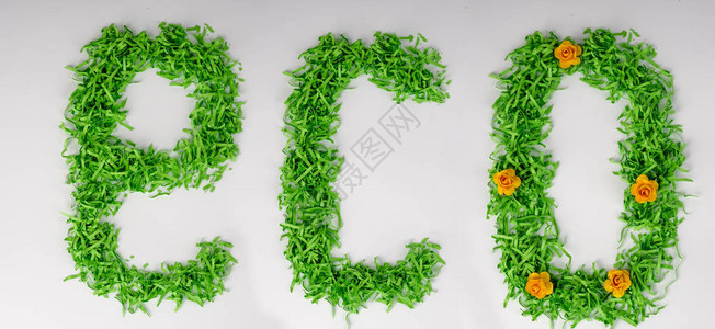 从碎纸概念中提取的生态词经济利用资源新年快乐回收利用垃圾分类收集环保理念WordECO由绿色制成图片