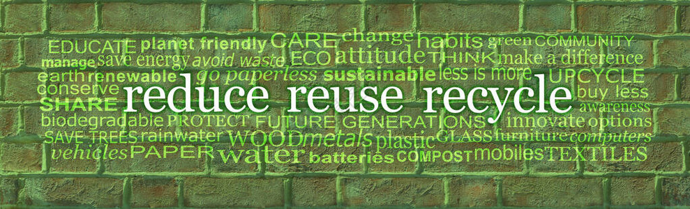 减少再利用回收绿色砖墙字云绿色砖砌背景图片