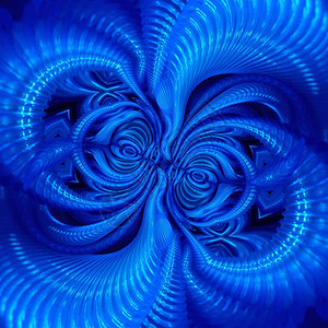 基于PVC塑料水管的霓虹蓝和生动的靛蓝色错综复杂的对称抽象图案形图片