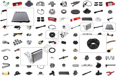 汽车和卡车的各种汽车零部件的拼贴画图片