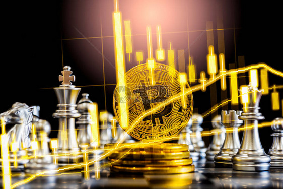 现代交换方式比特币是经济市场的便捷支付方式虚拟数字货币与金融投资贸易理念具有金比特币和国际象棋背景的图片