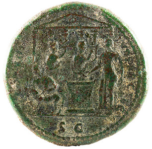 Dupondius图密善皇帝的古罗马青铜币反面背景图片