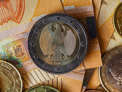 欧元现钞和硬币欧元图片