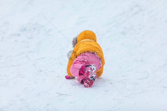 小女孩在雪地冬日户外玩耍图片