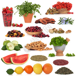 水果草药豆类和坚果等健康超食品的收集图片