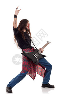 重金属吉他手在尖叫和演奏时作出摇滚图片
