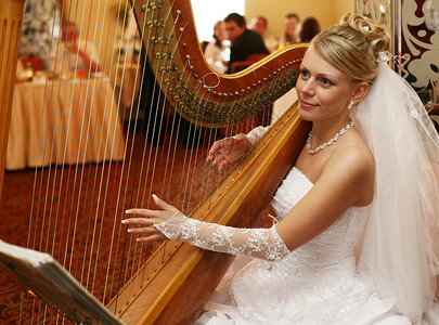 新娘弹奏弦乐器图片