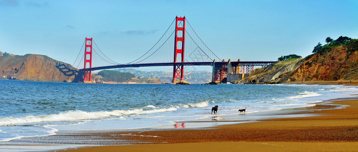 美国旧金山贝克海滩金门大桥的景象美方图片