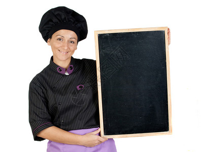 漂亮的厨艺女人黑板与图片