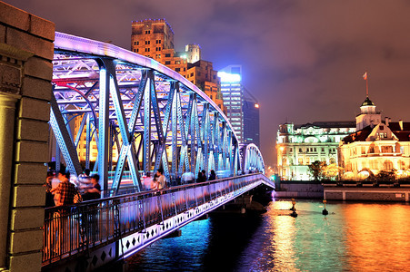 上海外白渡桥夜色江上彩灯背景图片