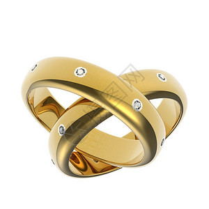白背景钻石的黄金结婚戒指假日象征图片