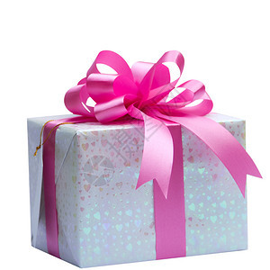 白色礼物盒带有粉红色丝带结弓图片