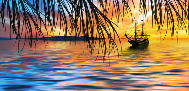 帆船反对美丽的风景图片