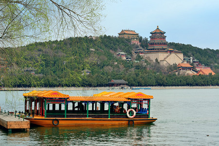 北京有历史建筑和船的夏图片