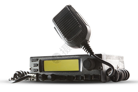 cb无线电收发站和在白色背景上保持空气流通的扬声器用于火腿连接和业余无图片