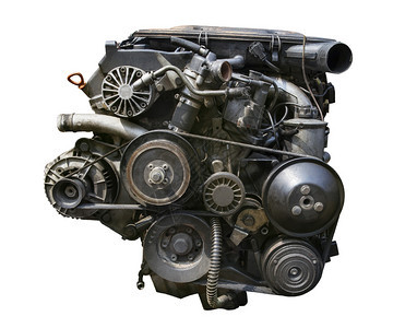 旧汽油发动机隔离白色图片
