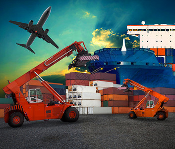 运输业务和港口贸易服务业的陆运和空运船厂物流背景图片
