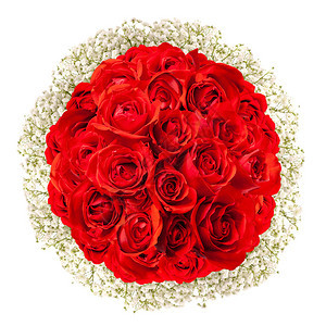 红玫瑰花束环绕着婴儿呼吸的鲜花图片