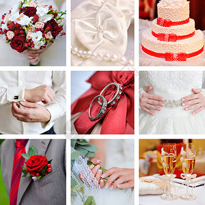 婚礼照片拼贴红色风格图片
