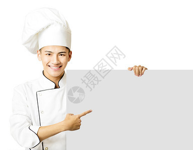 年轻厨师显示一个孤立图片